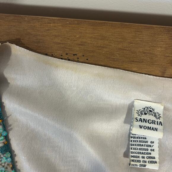 SANGRIA WOMAN Sz 18 Silk Vintage Babydoll Maxi Aqua Bead Tiered Phoebe Buffay - Picture 9 of 16